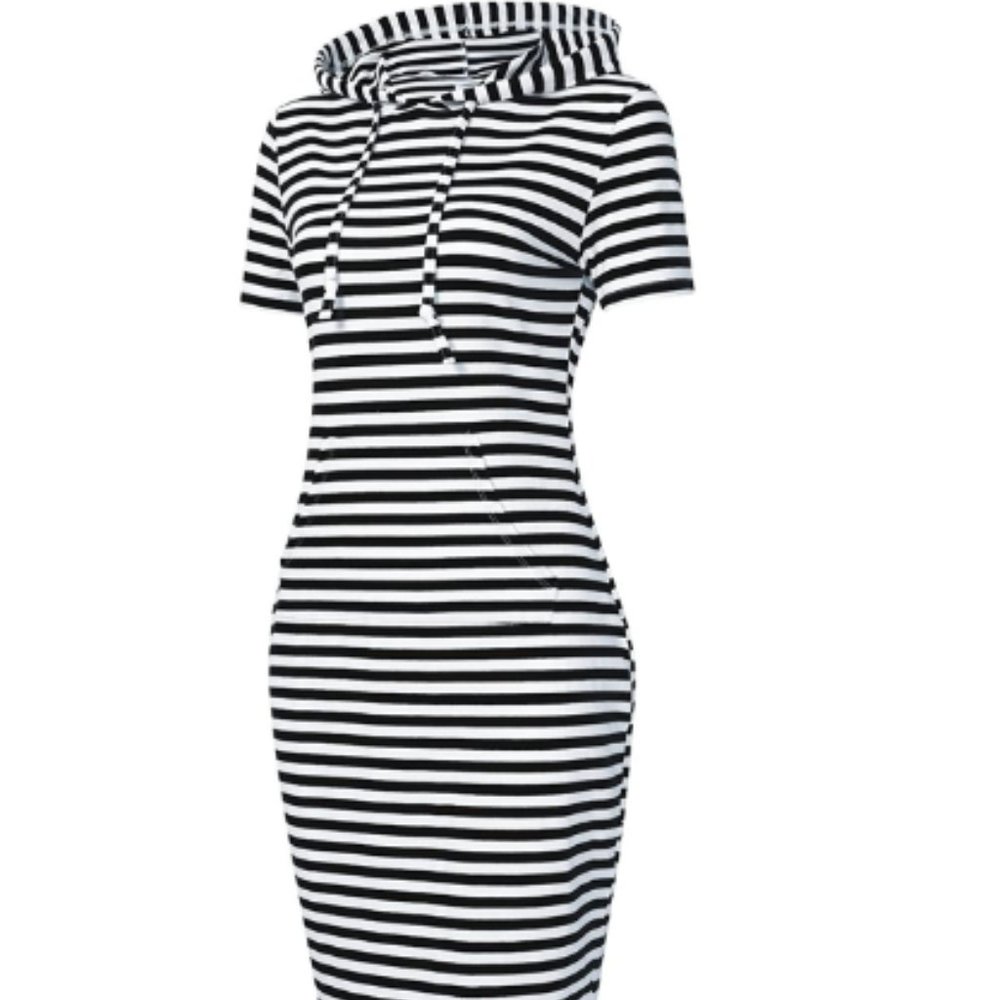 Women Stripe Pocket Knee Length Casual Pullover - Picture 2 of 6